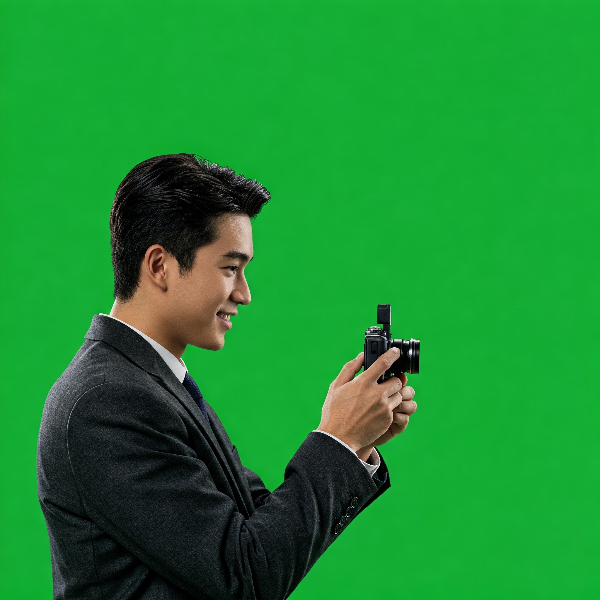 photo of Smiling Young Man Using a Camera